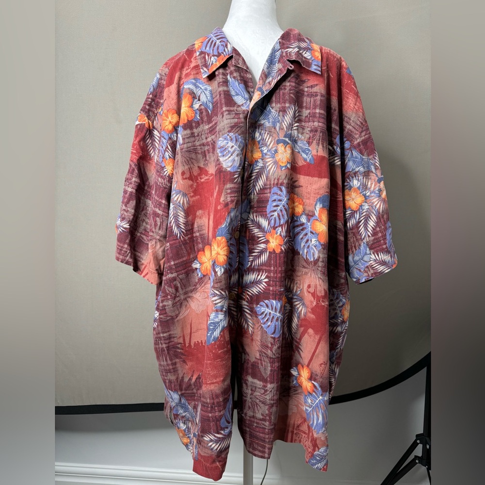 Tommy Bahama Camp Shirt Men’s 3XL Maroon Blue Floral Hawaiian Beach Silk Button